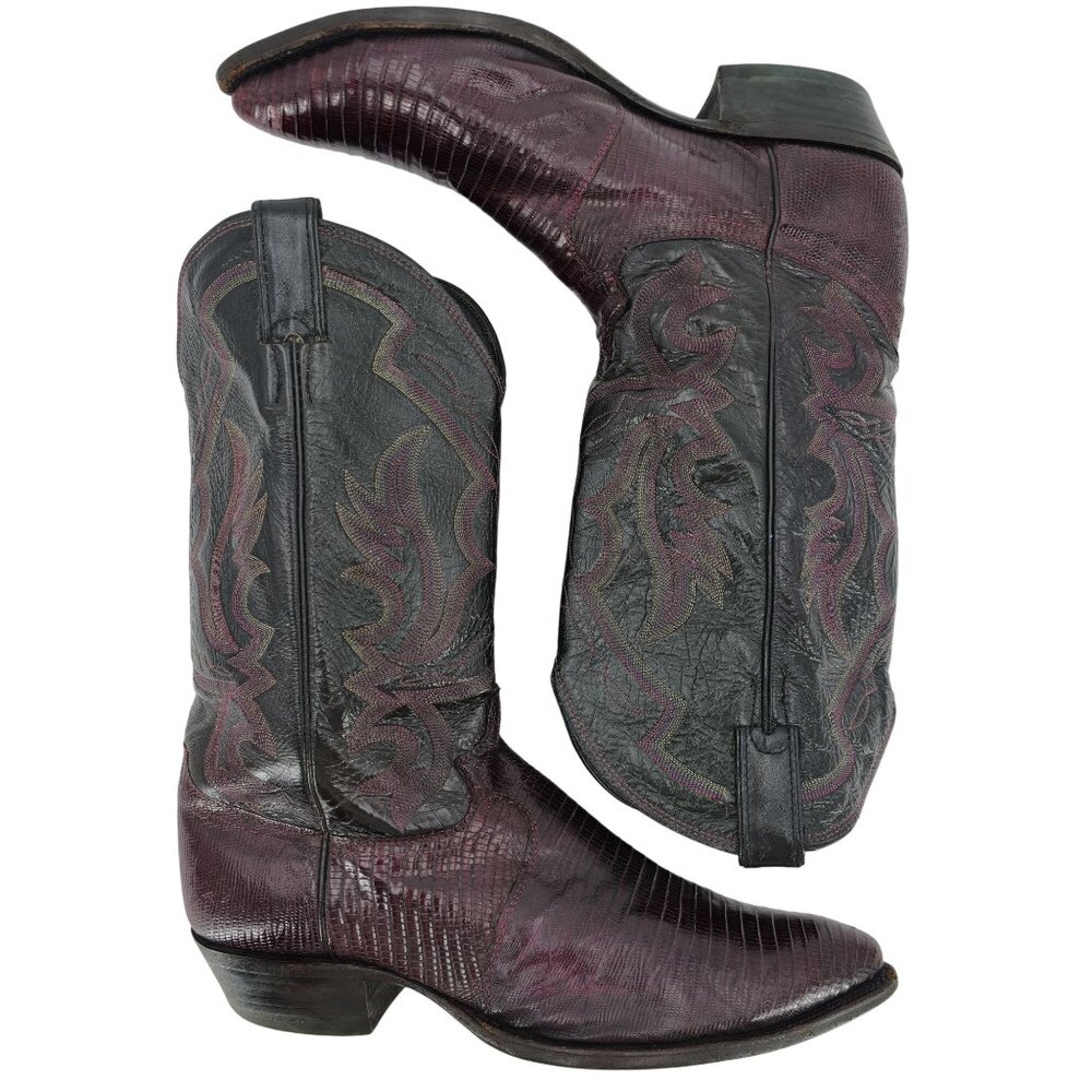 Mens 12D Burgundy Vintage Exotic Lizard Justin Cowboy Boots Lizard Western CBC - Picture 9 of 15